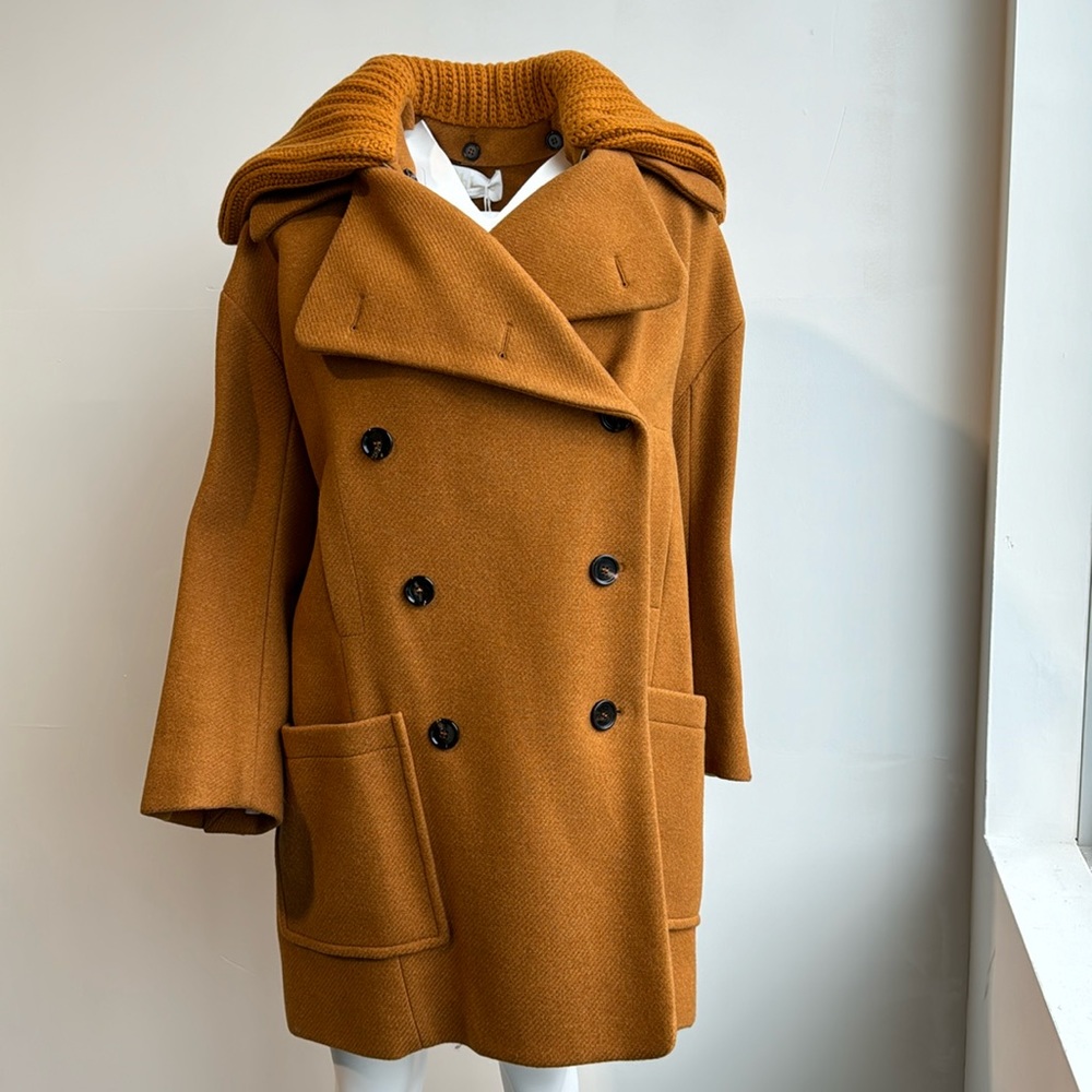 Chloé brown wool coat with removable collar brand new with tags